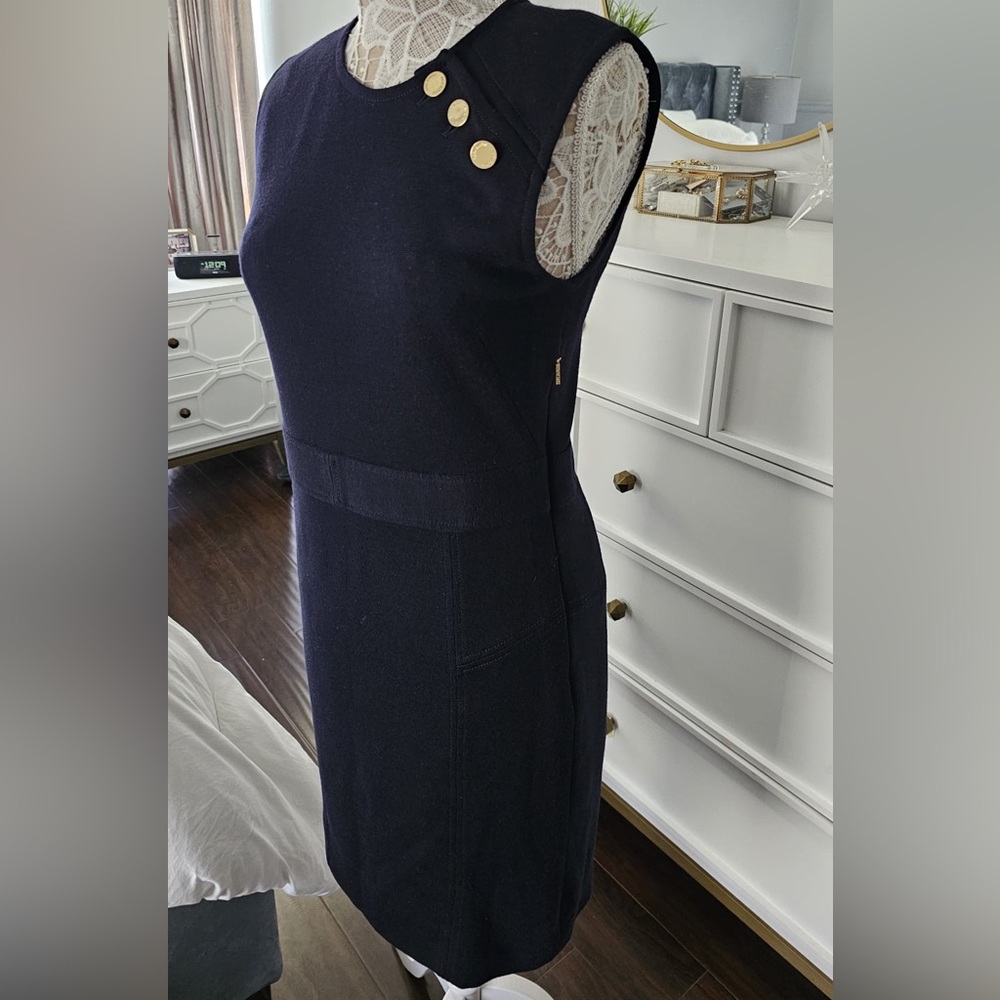 Tory Burch Blue and Gold Sheath Midi Dress